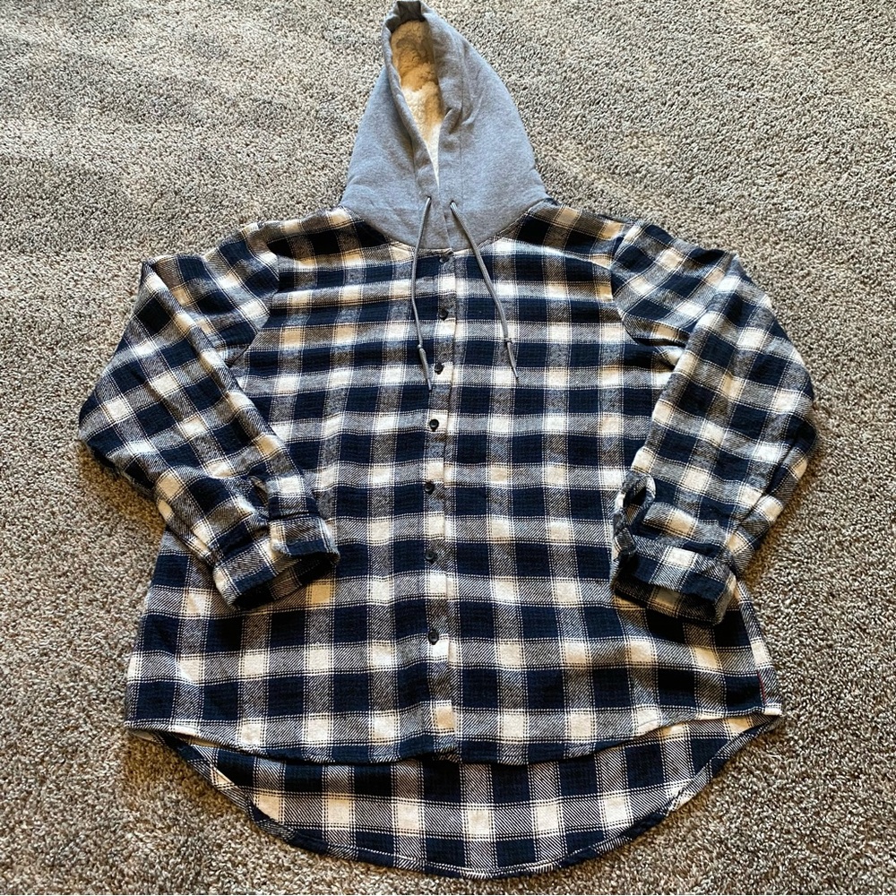 Ci Sono Blue and White Plaid Flannel